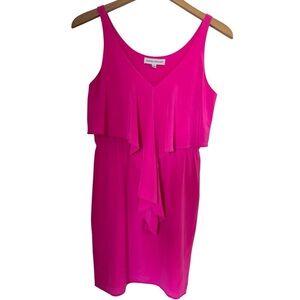 AMANDA UPRICHARD 100% Silk Sleeveless Ruffle Front Mini Dress | Hot Pink Small